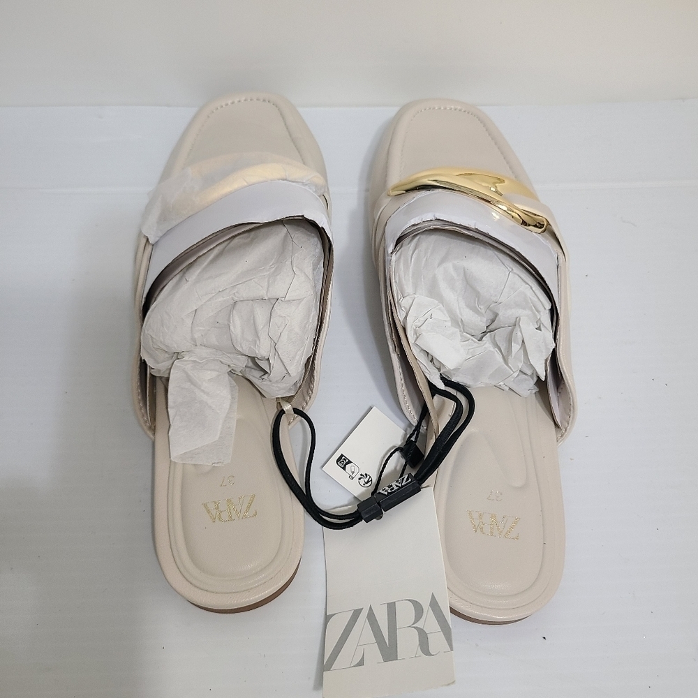 ZARA MULE LOAFERS WITH EMBELLISHED METALLIC DETAIL White SIZE 8 | 3531/110 z3 - Picture 5 of 10